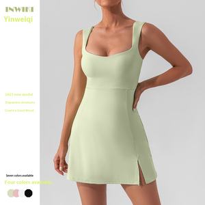 クロスボーダー新作セクシースリングノースリーブヨガテニススカートフロントクイックドライ軽量通気性アウトドアスポーツドレス女性 - Product Image 3