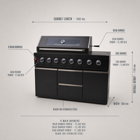 Barbecue à gaz d'extérieur 8 brûleurs pour patio, unité modulaire en acier inoxydable 304 noir avec brûleur latéral et rangement