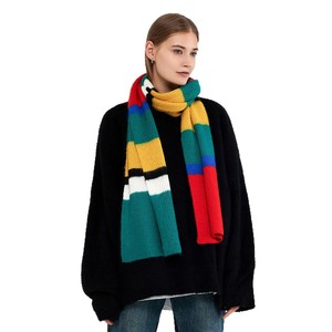 Colorblock Striped Faux Cashmere Scarf Mohair Texture Thick Warm Winter Women <b>Neck</b> <b>Warmer</b> Muffler Pashmina Shawls Wraps - Product Image 4