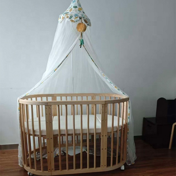 FSC Approved 3-in-1 Baby Cot Bed – Convertible Oval Wooden Crib with Wheels for Nursery & Newborns - View 2