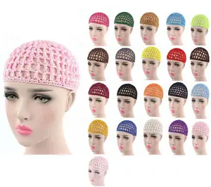 Syh41 Women Mesh Hair Net Crochet Cappy Hat Snood Sleeping Night Cover Turban Rayon Knit Hairnet