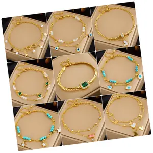 Double Layer Infinity Heart Anklet Foot Chain Non Tarnish 18K Gold Plated Stainless Steel Evil Eye Ankle Bracelet