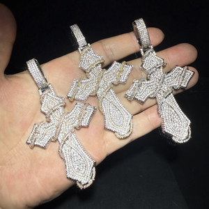 Gioielli Hip Hop placcati in <span class=keywords><strong>argento</strong></span> Bling per gli uomini Mirco pavè 5A Cubic Zirconia CZ <span class=keywords><strong>collana</strong></span> con ciondolo <span class=keywords><strong>croce</strong></span> - Product Image 3