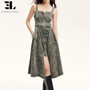 Vestido <span class=keywords><strong>de</strong></span> Mezclilla <span class=keywords><strong>de</strong></span> Lyocell Suave y Ecológico para Mujer, Estilo Informal, Lavado Desgastado, Sin Mangas, <span class=keywords><strong>de</strong></span> LARSUR Custom Factory - Product Image 1