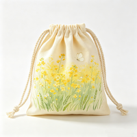 Grand sac de dessin en toile naturelle brute, motif dessin animé simple, avec fermeture à cordon, pochette de rangement biodégradable pour emballage cadeau de boutique