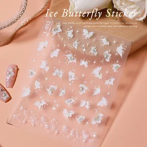 Ice Pearl White Embossment OEM Colorful Butterfly Nail Stickers Luxury Flower Nail Stickers Decal