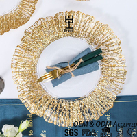 Assiette de présentation en verre cristal de 13 pouces, motif tournesol et bord corail, plaquée or, pour mariage, restaurant, événement, dîner, vente en gros