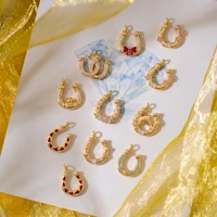 HB913 Dijes de la Serie Western Lucky Horseshoe de Acero Inoxidable Bañado en Oro con Circonita Cúbica y Colgante Floral con Lazo para Fabricación de Joyas DIY