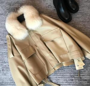 2023 automne/hiver nouveau produit <span class=keywords><strong>peluche</strong></span> épaissie cuir <span class=keywords><strong>veste</strong></span> courte manteau <span class=keywords><strong>femme</strong></span> - Product Image 4