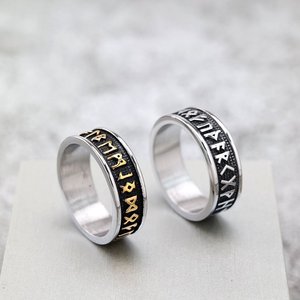 yunnique Nordic Vintage Stainless Steel Men's <b>Ring</b> With Viking Runes Letter Pattern Hip Hop Style Gift Jewelry - Product Image 1