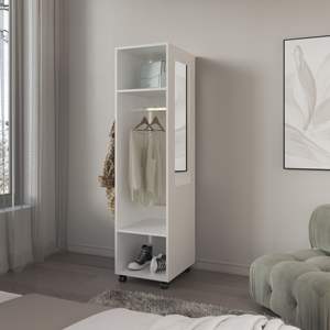 Armoire en bois blanc 63H, 3 étagères, 1 miroir, 4 roulettes, meuble de chambre autoportant pliable pour usage domestique - Product Image 3