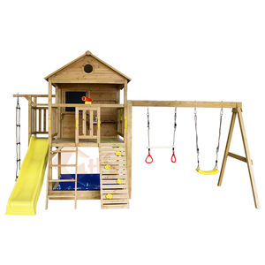 Balançoire et toboggan de patio en bois pour enfants avec échelle d'escalade - Product Image 1