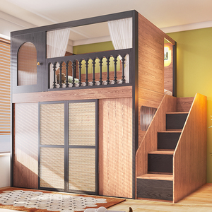 Letto a soppalco moderno in legno massello JINS con armadio integrato per appartamento e villa, letto per bambini per piccoli spazi - Product Image 2