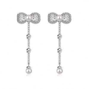 Dylam Elegance Fine Jewelry S925 <b>Silver</b> 5A Zirconia Stones Shell Pearl Dangle Pendant Bow Knot Butterfly Tassel <b>Stud</b> Earrings - Product Image 1