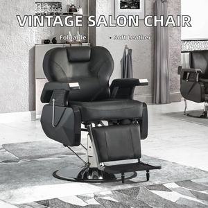 เก้าอี้ตัดผมสไตล์วินเทจโบราณสำหรับร้านตัดผม ปรับเอนได้ นั่งสบาย ระบบไฮดรอลิก หุ้มหนังสังเคราะห์ พับเก็บได้ ขายส่ง - Product Image 3