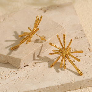 Star Pattern <b>Stud</b> Earrings Gold Stainless Steel Irregular Design Fashion Jewelry - Product Image 1