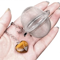 Mitoot Infuseur à thé en forme de cœur en pierre d'agate cristalline, en acier inoxydable 304, infuseur à mailles pour théière, boule à épices KS2085, vente en gros