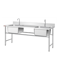 Évier double industriel en acier inoxydable 201/304 avec égouttoir, certifié NSF, capacité de charge robuste de 300 kg/m, pour cuisine