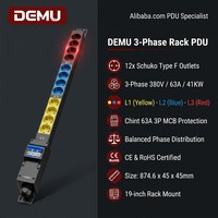 PDU para Gabinete de Servidor 1U, 12 Tomas Schuko, 3 Fases, 380V, 63A, L1 L2 L3, Alimentación Balanceada