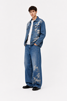 Ensemble veste en jean vintage respirante bleue brodée et imprimée pour homme + jean large