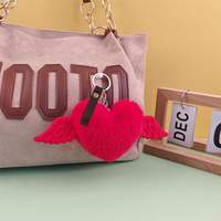 Vleugels Liefde Hanger Valentijnsdag Sleutelhanger Hart Pluizige Pom Poms PU Lederen Sleutelhangers Engel Sleutelhanger Hangertjes