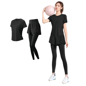 [Karsaer] Conjunto de Ropa de Yoga para Mujer, 2 Piezas, Camiseta de Manga Larga, Pantalones de Yoga de Cintura Alta, Leggings Transpirables para Pilates - Product Image 1