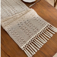 Chemin de table moderne en coton et lin tissé, motif ajouré simple, avec pompons, durable, lavable, pour la maison, l'hôtel, les banquets et les tables à manger