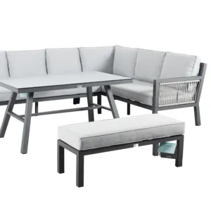 Furnitur luar ruangan, furnitur rotan aluminium LM23-8004Y, Set furnitur teras, 4 buah Set Sofa dengan meja kopi dan bangku