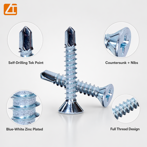 Tornillo autoperforante de cabeza avellanada acanalada, cincado azul y blanco, con punta Phillips y rosca completa DIN <span class=keywords><strong>7504P</strong></span> para chapa metálica - Product Image 3