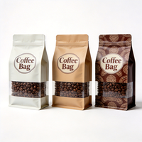 Sachet personnalisé à fond plat avec fermeture éclair, auto-scellant, à fond stable, pour l'emballage de grains de café, avec valve de dégazage