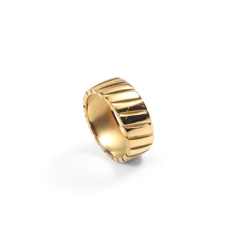 Hip Hop 18K Gold Plated Diagonal Texture High Polished Stainless Steel Band Rings For Gift