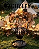 Barbecue de jardin en métal avec grille, foyer extérieur pour camping, panier à bois avec cendrier