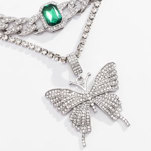 יוקרה שמנמן שרשרת קולר הצהרת תכשיטי נשים שכבה כפולה קובני שרשרת גדול פרפר שרשרת - Product Image 3