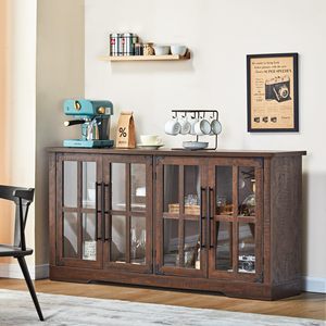 French-style top and bottom lock, retro style, glass-blocked American-style <b>storage</b> wine cabinet, bookcase, <b>sideboard</b>, TV - Product Image 2