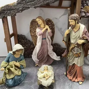 12-Zoll-Kreßset mit Krippe, Heilige Familiestatue Baby Jesus Krippe Weihnachtskrippe Ziergegenstand Kirche Weihnachtsheim Dekor