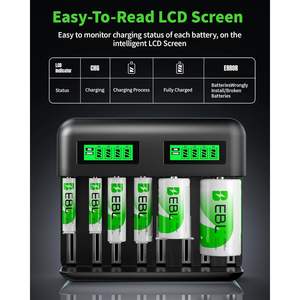 Piles rechargeables EBL haute capacité, lot de 4, 1,2 V, 10 000 mAh, avec chargeur de batterie intelligent à écran LCD pour Ni-MH AA AAA C D - Product Image 5