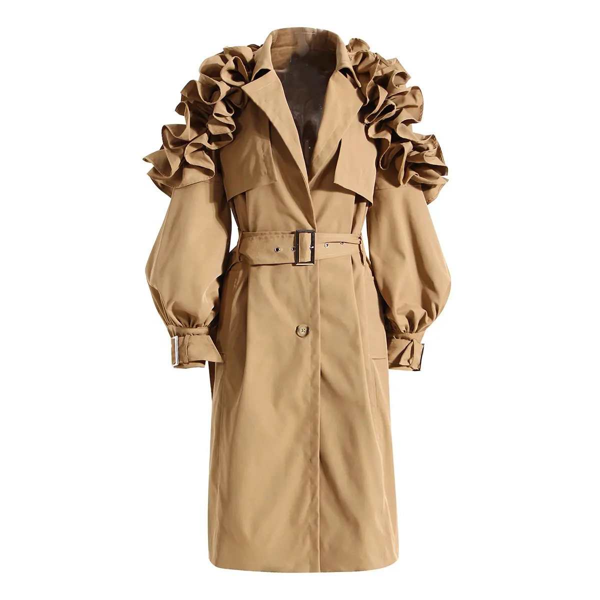 OUDINA – Trench-Coat Long à volants, coupe-vent pour femme