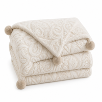 Couverture en polaire gaufrée 100 % polyester, motif floral jacquard crème, pour l'hiver (vente en gros)