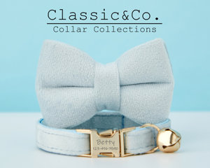 Lightblue Veet personalizado gato Collar pajarita plomo conjunto, grabado personalizado gatito cachorro nombre etiqueta y número de teléfono, pequeño perro macho Niño - Product Image 1