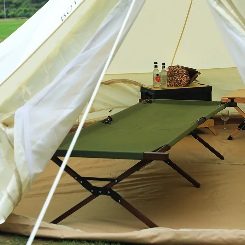 Cama de acampada plegable del ejército, catre de aluminio portátil, estilo militar, plegable, de <span class=keywords><strong>madera</strong></span> de grano