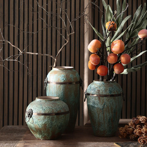 <span class=keywords><strong>Vasi</strong></span> in ceramica multisize Vintage con decorazioni ad anello in metallo per la decorazione della casa rustica <span class=keywords><strong>turchese</strong></span> <span class=keywords><strong>vasi</strong></span> da pavimento in ceramica - Product Image 3