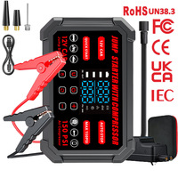 Démarreur de voiture avec pompe à air intégrée, écran numérique LED, chargeur portable multifonction, lampe torche pour voitures 12V essence/diesel