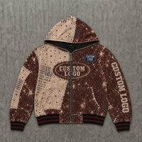 Sweat-shirt à capuche zippé marron beige personnalisé pour homme avec panneau imprimé, style streetwear, usine OEM ODM