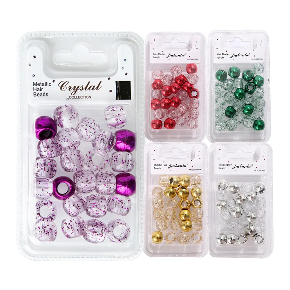 2023 nouveaux styles colorés grand trou mélange or poussière transparent perles ensemble bricolage crochet cheveux perles pour tresses accessoires