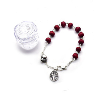 Vintage Silver Dark <b>Red</b> Wooden Bead <b>Bracelet</b> Rose Box Gift Fashion Beaded <b>Bracelet</b> - Product Image 3