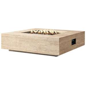 SH STONE Cheminée extérieure Chauffe-terrasse Couvercle de réservoir de propane Socle en travertin italien naturel Table rectangulaire à foyer à gaz - Product Image 5