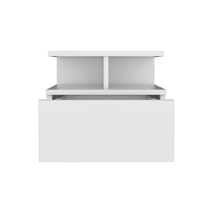 Mesita de Noche Flotante 12H, Montada en la Pared, con un Cajón y Estante de 2 Niveles, Blanca - Product Image 3