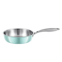 Poêle à frire durable en acier inoxydable 304, antiadhésive, sans revêtement, compatible induction, capacité 3-4L, usage domestique