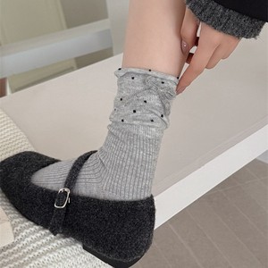 Calcetines de algodón elásticos con lazo y puño enrollado de color liso con lunares, estilo <span class=keywords><strong>Huf</strong></span> apilado para mujer, 2026 CE - Product Image 3