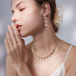 Collar de perlas de agua dulce chapadas en oro de 14K con circonita cúbica, joyería para mujer - Product Image 2